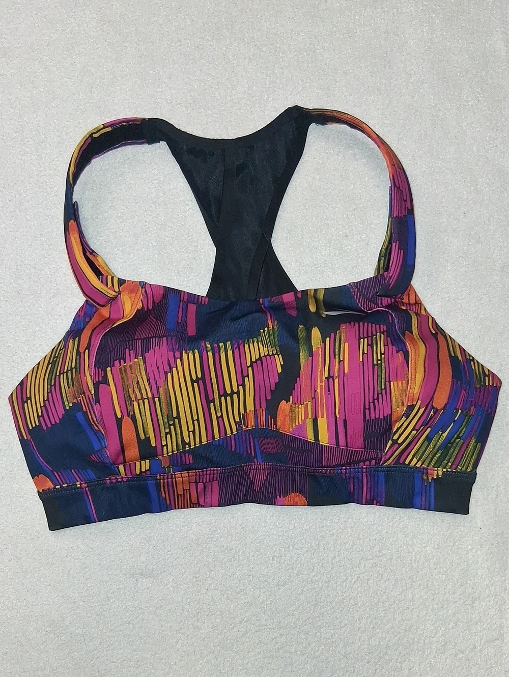 Brooks Multicolor Abstract Racerback Sports Bra - Pink Orange Blue Purple Black
